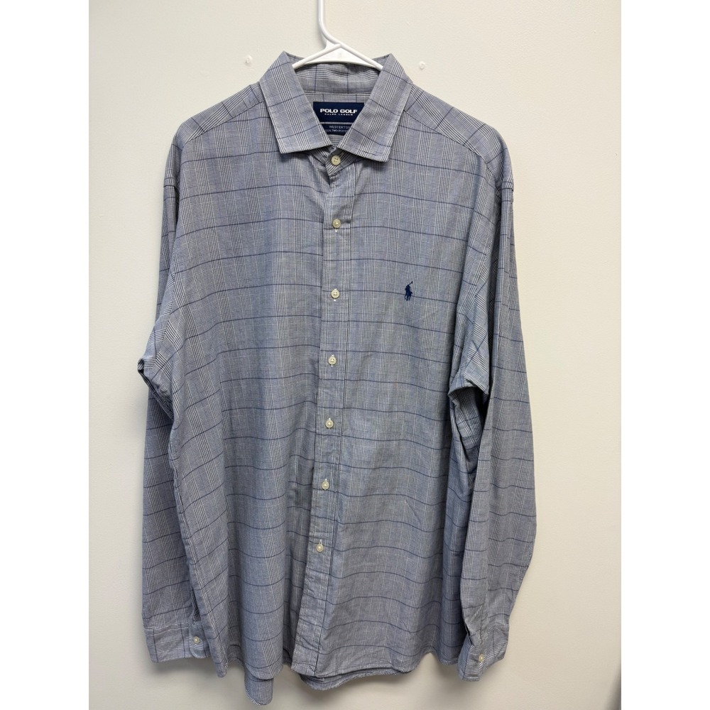 Polo Golf Ralph Lauren Westerton Shirt Mens XL Blue Glen Plaid 100% Cotton L/S